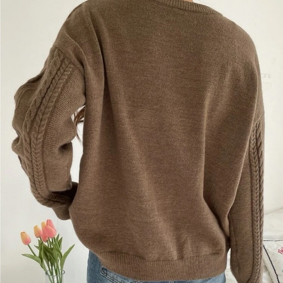 NWT SHEIN DAZY Cable Knit Drop Shoulder Sweater Size S(0) Color Mocha Brown - Picture 3 of 15